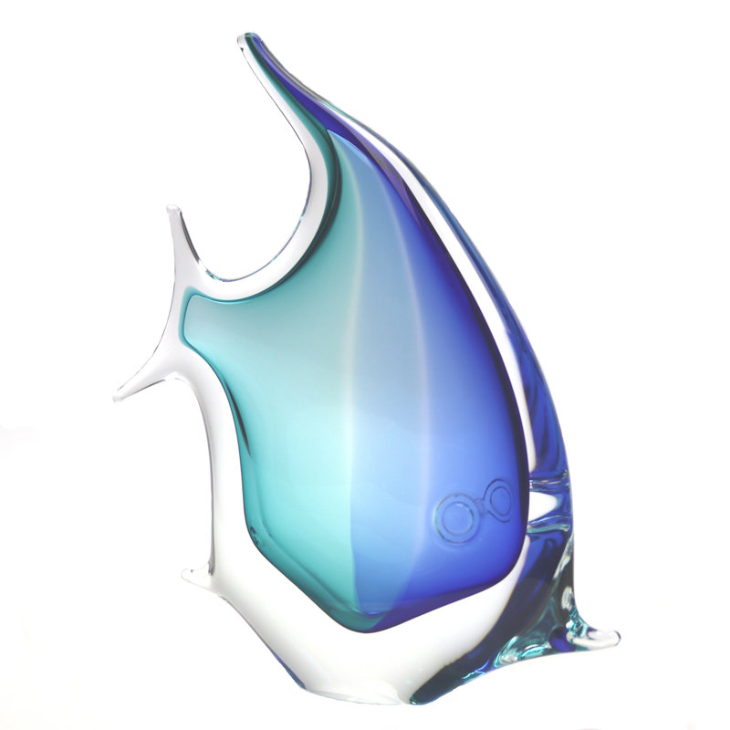 Murano Glass Design Tropical Fish, Aqua/Blue, 10" H x 9.5" W x 2.5" D