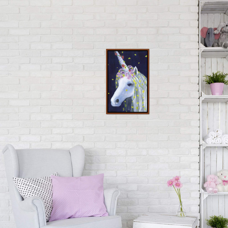 «Unicorn IV» par Tava - impression d'art graphique, Pas de tapis, H 26 po x l 18 po x 1,5 po, Toile avec cadre brun