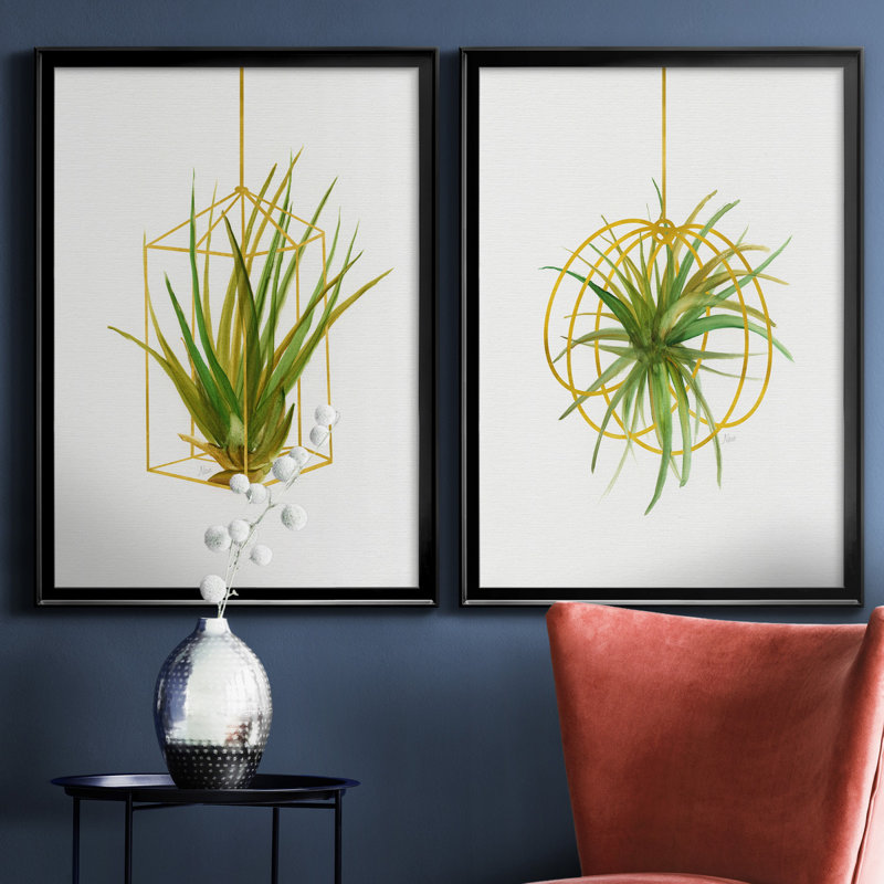 «Hanging Airplant II», ensemble de 2 reproductions d'art, Pas de tapis, Toile encadrée noire, H 30,5 po x l 42,5 po x P 3 po