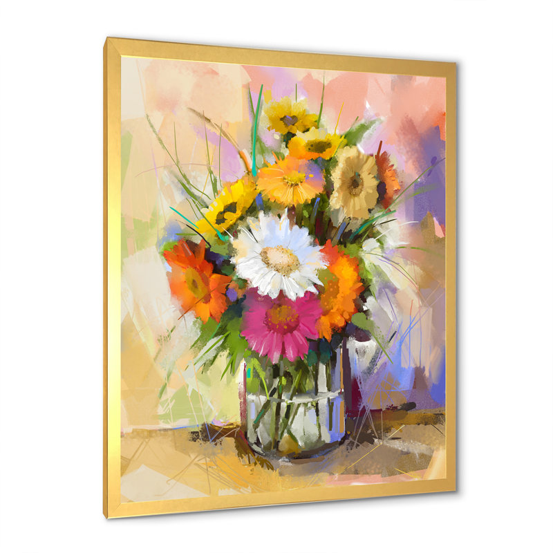 Bouquet de fleurs de gerbera - Peinture, Cadre photo doré, H 36 po x l 24 po x P 1 po