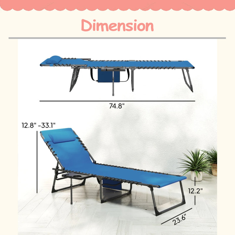 Chaise de bronzage, chaise longue pliante d'extérieur, design moderne, Bleu