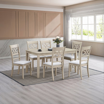 Antique Gray Finish Beautiful Dining Set 7pc Table and 6 Side Chairs Set Wooden Furniture, Contemporary Formal