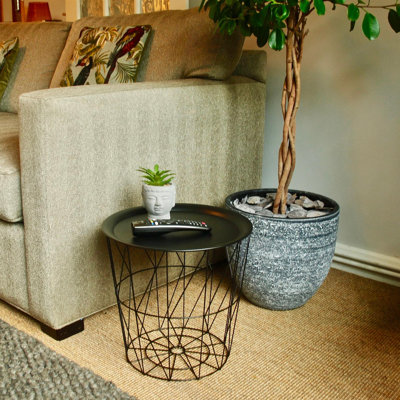 Modern Black Small Wire Side Table Metal Coffee End Side Table With - Lift Off Tray Top