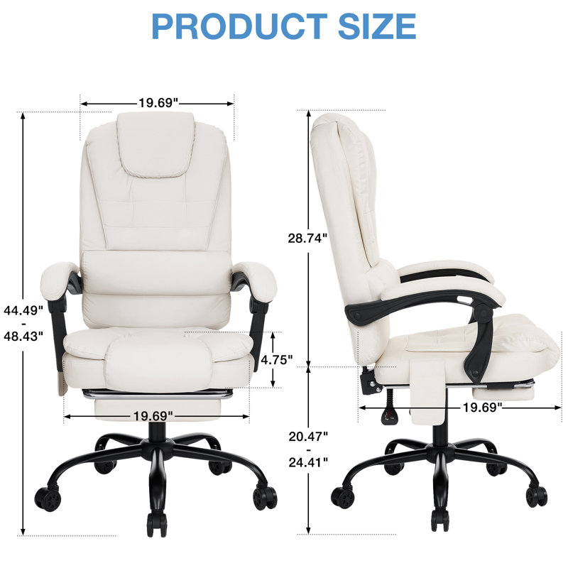 Fauteuil de bureau ergonomique avec repose-pieds Massage, Blanc
