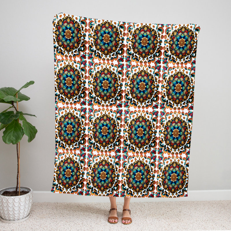 Jeté , L 51 po x L 60 po, Orange/bleu, À carreaux / floral