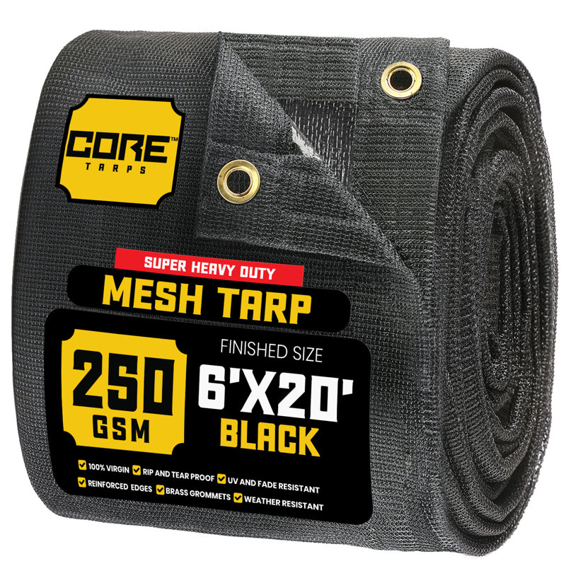 6 ft. X 20 ft. 250 GSM 7.5 OZ Heavy Duty Mesh Tarp, UV Resistant, Black
