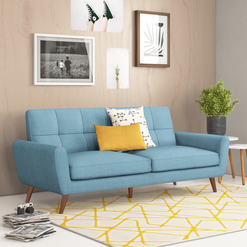 Bostrom 3 Seater Linen Sofa, Blue, Natural Wood