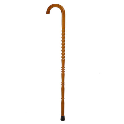 Wooden Cane Walking Stick With Rubber Tip For Men And Women Ergonomic And Fashionable - 35 Inch Camel Brown Notched Detail Cane With Crook Handle