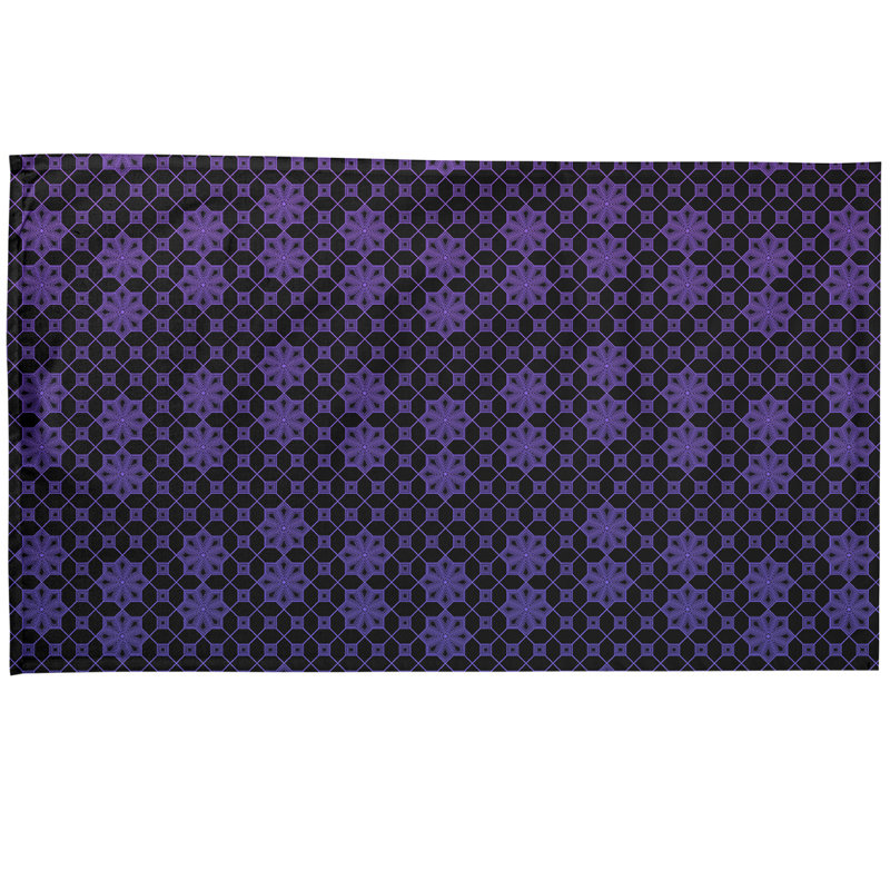 Serviette de thé à treillis, Polyester sergé, Noir / Mauve