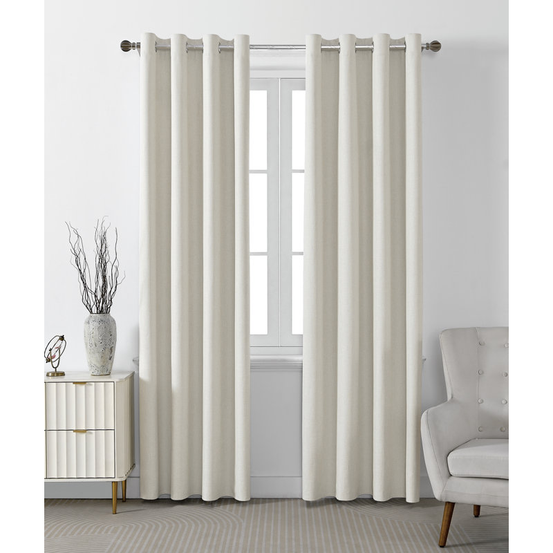 Leming Linen Like Polyester Blackout Room Darkening Grommet Curtain Pair, 52" W x 96" L, Beige
