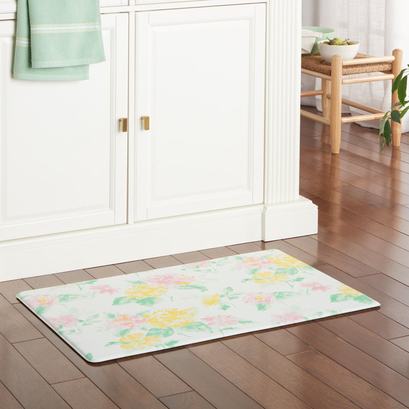 Martha Stewart Amber Floral Daisy Stripe Reversible Water-Resistant Kitchen Mat, Rectangle 20" x 30", Pink