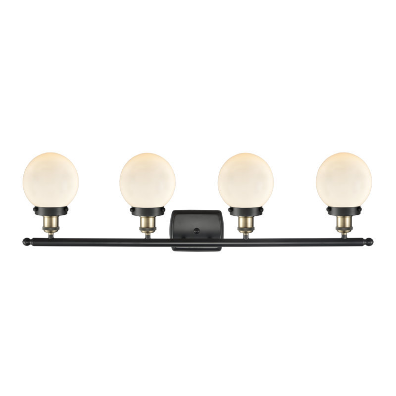 Éclairage pour salle de bain 4 lumières Lorri, Blanc mat, Laiton antique noir, Incandescent
