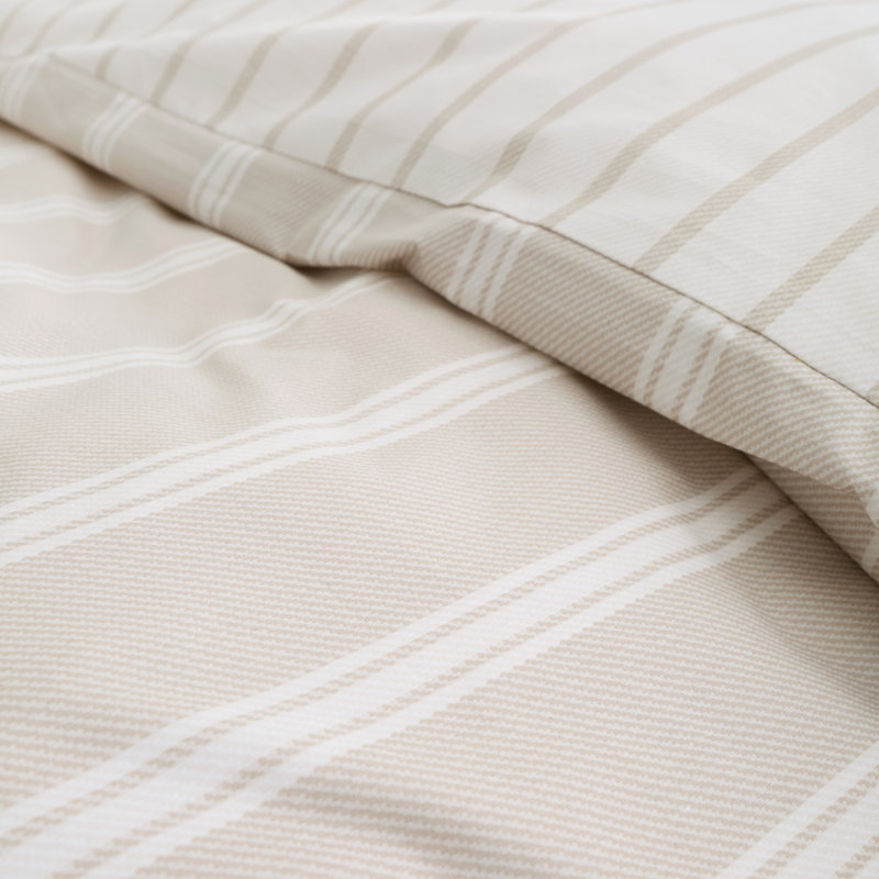 Ashford Stripe 200 Thread Count Cotton Percale Reversible Duvet Cover Set, Beige, Single Duvet Cover Set + 1 Pillowcase