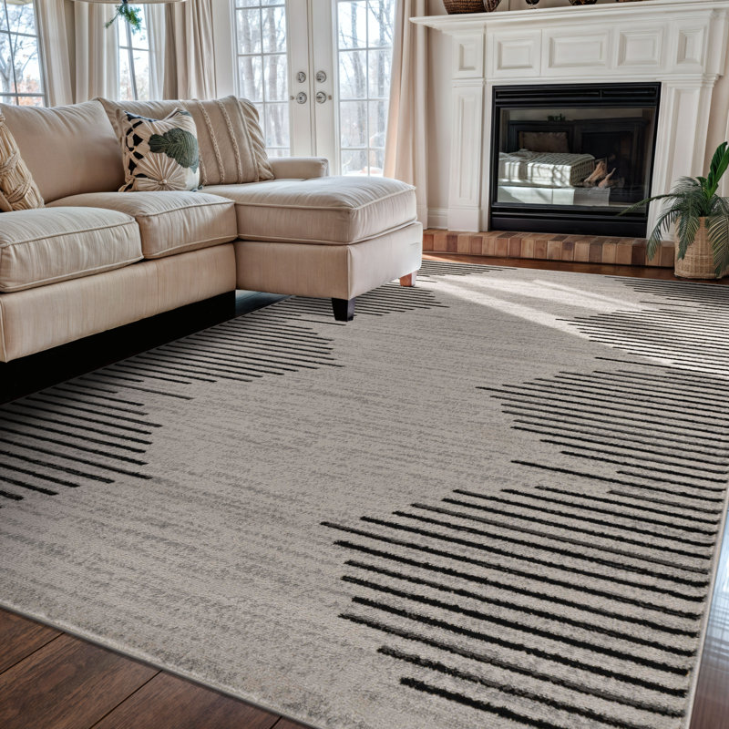 Tapis crème / noir Damarcus, Rectangle 5 pi x 7 pi, Cream