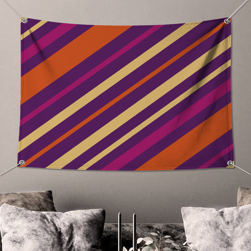 Tapisserie murale à rayures diagonales - Décoration murale rayures, H 68 po x l 80 po avec 4 œillets