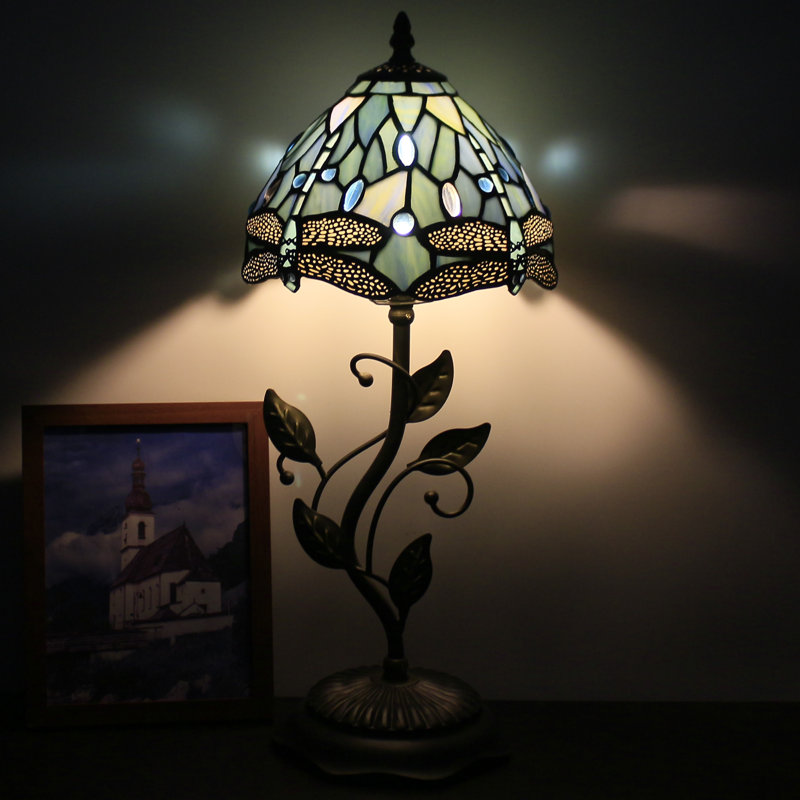 Petite lampe de table en verre teinté bleu mer Tiffany
