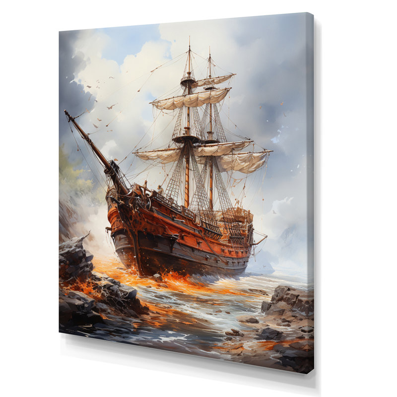 Pirate Boat Jolly Roger I - impression sur toile tendue, H 20 po x l 12 po x P 1 po