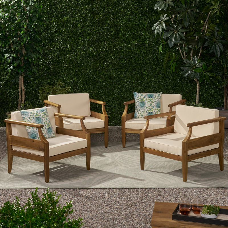 Chaise de patio d'extérieur avec coussins Leist, Crème
