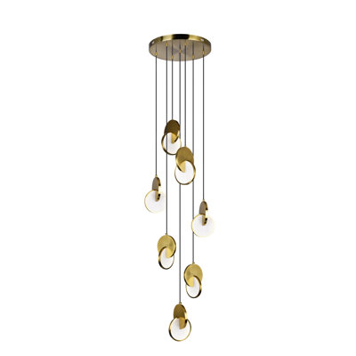 Luminaire suspendu 7 lumières DEL intégré, finition laiton brossé 24 pouces - Plafonnier décoratif moderne avec disque à croisement