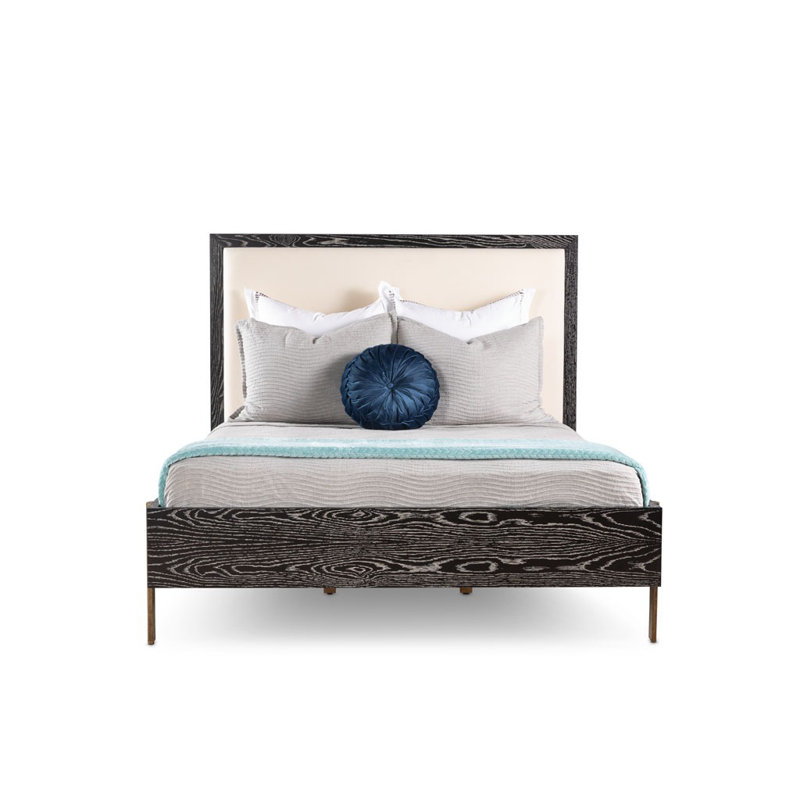 Cambridge Upholstered Queen Bed, Black Limed Ash/Snow Velvet
