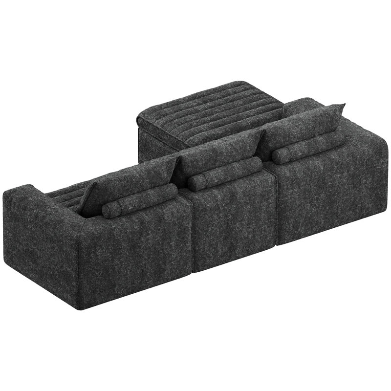 Boneless 106.7" Modular Sectional Sofa with Deep Seat, Upholstery L Shaped Cloud Couch for Living Room, 3-Seater Modern Boneless Sofa with Movable Ottomans, Removable Cover, No Assembly Required