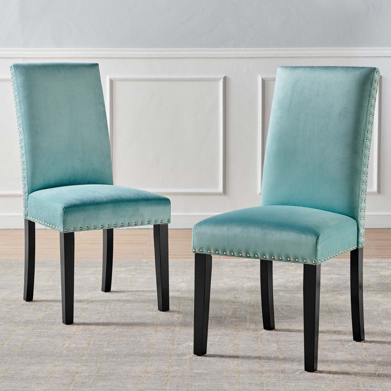 Modway Silver Orchid Lind Velvet Nailhead Trim Dining Side Chairs, Mint