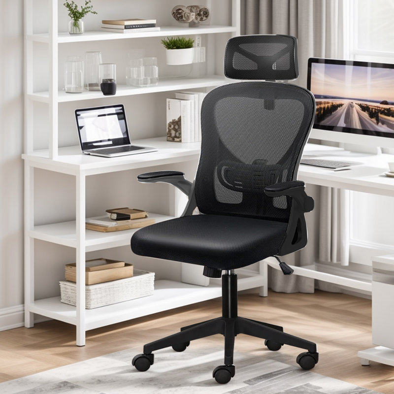 Chaise de bureau en filet Mireyna, Noir
