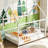 Full Wood House-Shaped Floor Bed with Fence, White-706281041