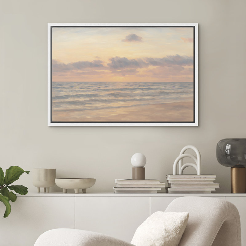 «Soft Pastel Coastal Landscape Beach Decor», reproduction d'art sur toile encadrée, H 24 po x l 36 po, Blanc