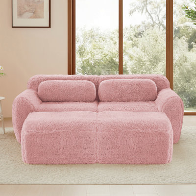 Tissu moelleux doux de 80 po, canapé désossé, aucun assemblage requis, conception antidérapante avec méridienne, avec repose-pieds et coussins décoratifs, siège profond, combinaison haute densité 32D sans bureau pour étude, rose