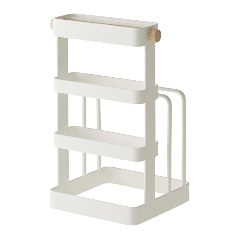 White Steel and Wood Countertop Knife and Cutting Board Organizer
