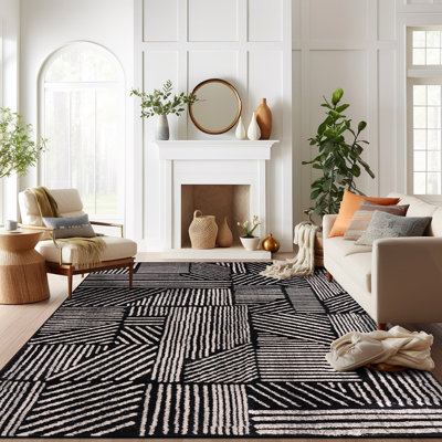 Rambo Geometric Black/Ivory Area Rug
