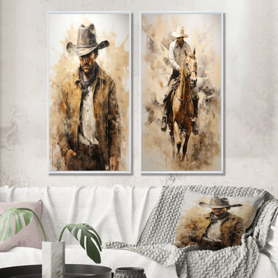 Minimalism Cowboy Painting - Cowboys Canvas Prints Set Of 2