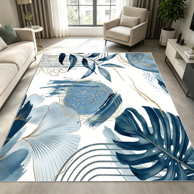 1PC Watercolor Bohemian Tropical Palm Monstera Ginkgo Leaf Gold Foil area rugs for Living Room, Soft, All seasons, Easy-maintain, Washable Indoor mat, Farmhouse suitable for for dining table, bedroom, entryway...