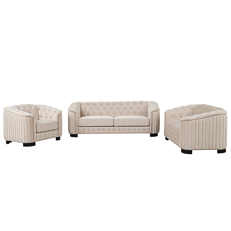 Ensemble de salon 3 pièces Kayzlynn, Velours beige