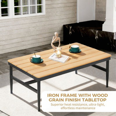 Ensemble de mobilier d'extérieur 4 pièces, ensemble de conversation avec cadre en aluminium avec coussins en oléfine et table basse à grain de bois, capacité de 330 lb pour le patio, la cour, le balcon, le jardin