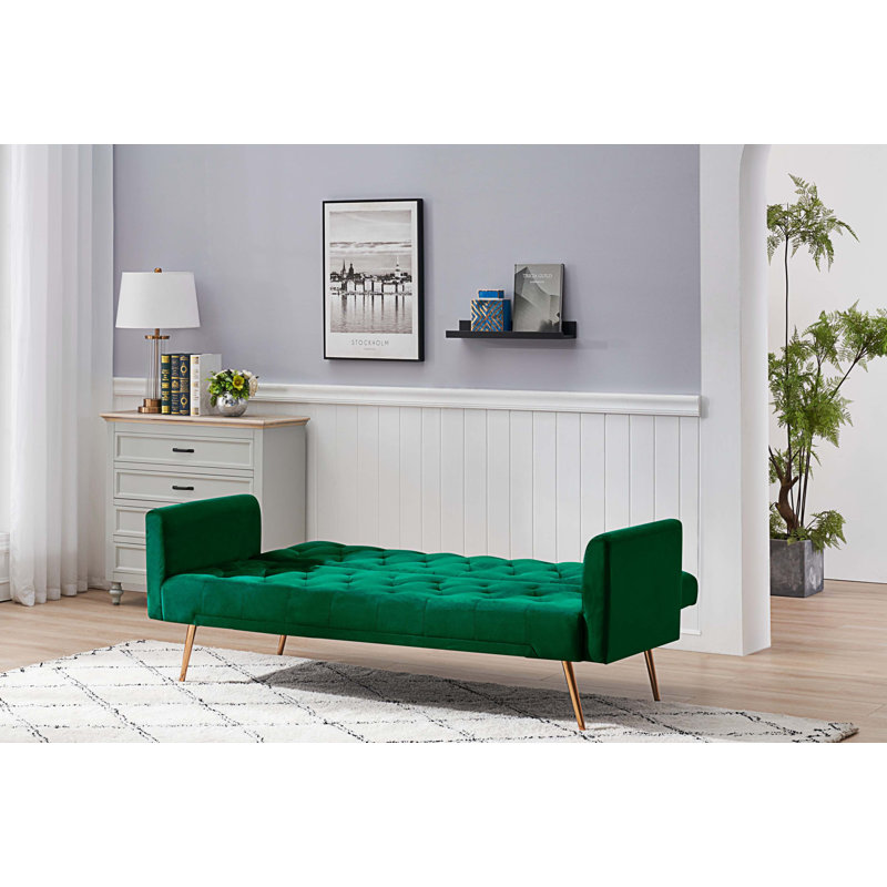 Canapé-lit en velours 71 po Tayar, Velours vert
