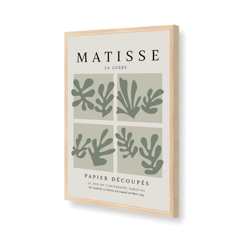 Matisse's La Gerbe Quartet, imprimé vert dans un cadre, H 11 po x l 9 po x P 1,25 po, Érable brut