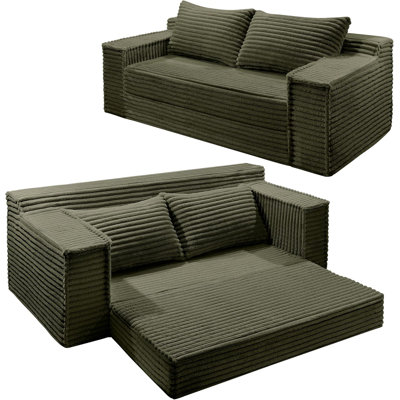 Canapé-lit convertible de 75 po, canapé futon désossé avec 2 coussins, causeuse pliante, vert