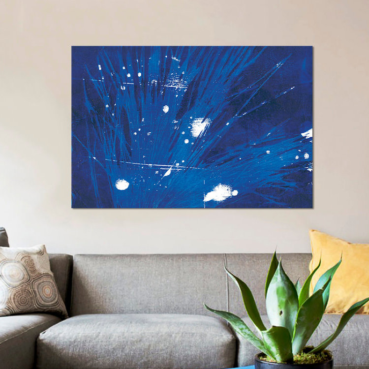 « indigo burst ii », reproduction sur toile, H 18 po x l 26 po x P 1,5 po, Pas de tapis, Toile tendue