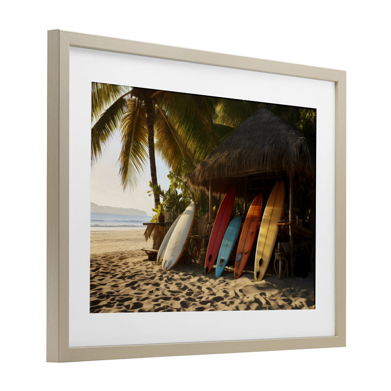Planches de surf à la plage, reproduction encadrée sous verre, design par LSR Design Studio, Brun, H 14 po x l 20 po
