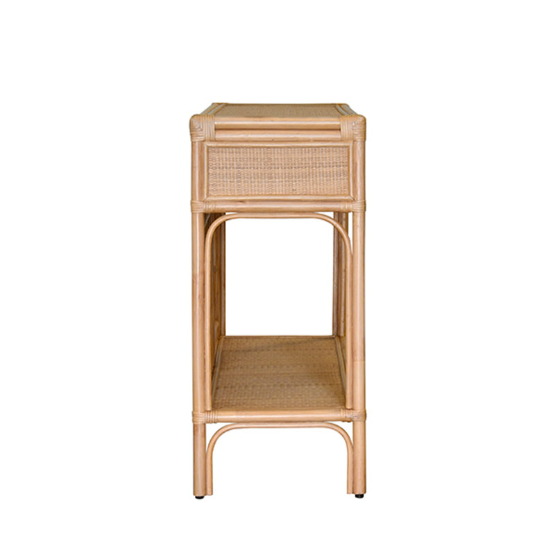 Two Drawer Console with Decorative Back Rattan, Brown