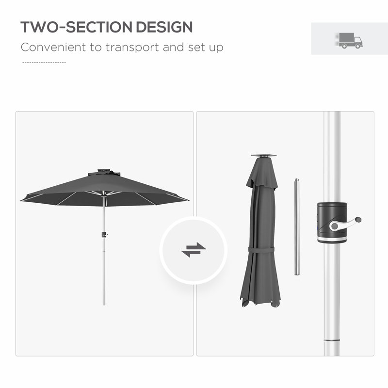 Braelyn 293cm Lighted Market Parasol, Dark Grey