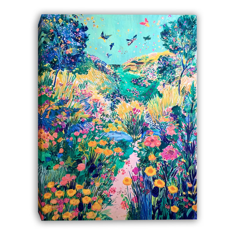 Butterfly Meadow Landscape Wrapped Canvas Wall Art, 36"H x 24"W x 1.5"D