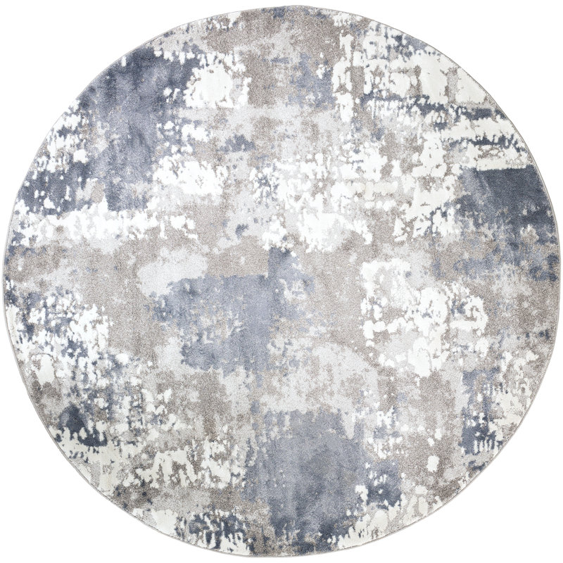 Tapis abstrait brun clair / gris / taupe Kular, Rond 7 pi 10 po