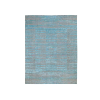 Tapis oriental bleu en laine tissé à la main 9 pi 11 po x 13 pi 11 po - MOA10262117