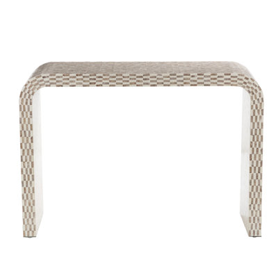 Cole and Grey Capiz Shell Handmade Mosaic Inlay Cream Living Room Console Table