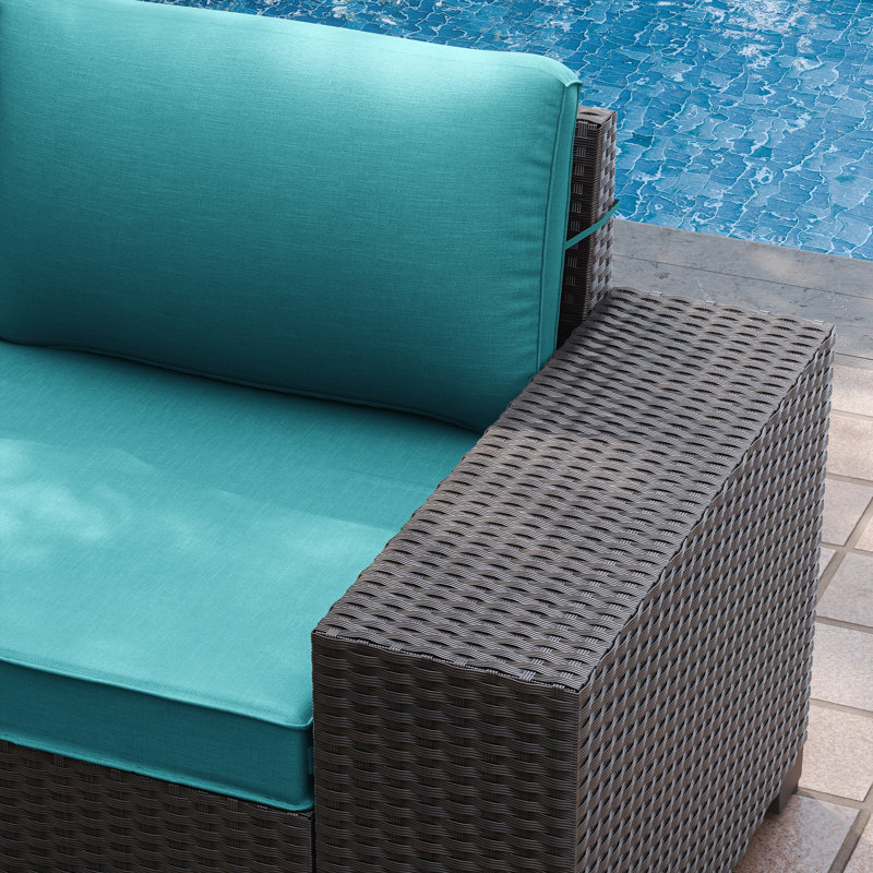 5-Person All-Weather Outdoor HDPE Rattan Sectional Sofa Set with Cushions and Wide Armrests, Green Blue