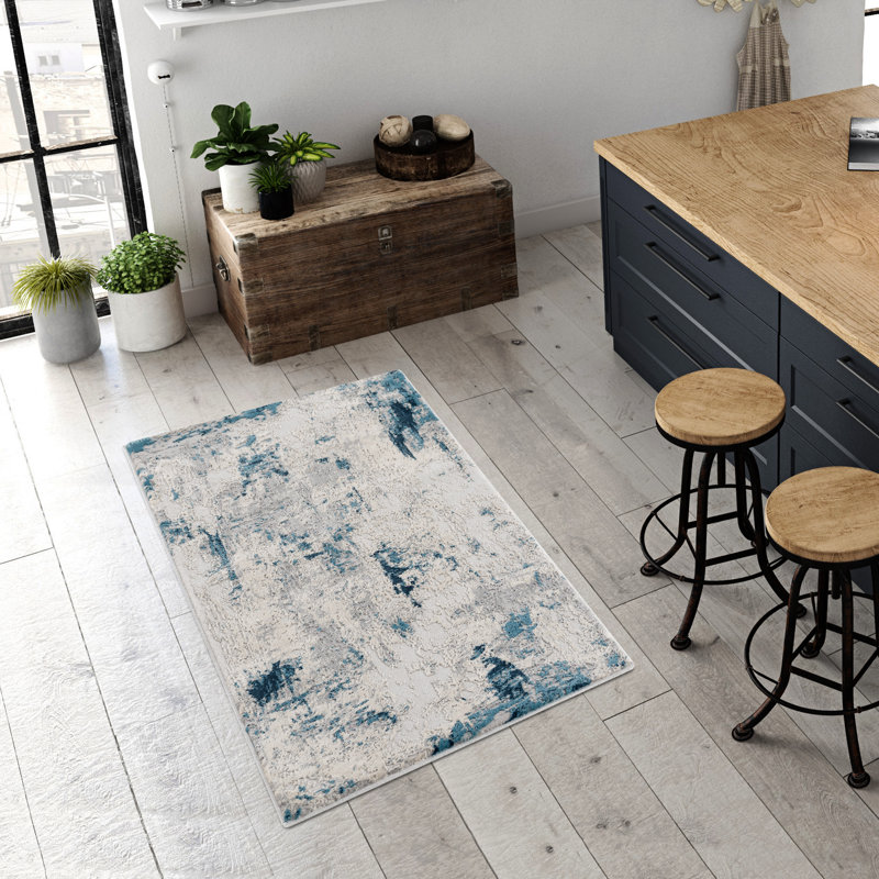 Rug Branch Amara 3' x 5' (2'8" x 4'8") Blue/Cream Abstract Indoor Doormat Rug, Contemporary, Medium Pile, Stain-Resistant Entry Carpet - Front Door, Mudroom, Hallway and Kitchen
