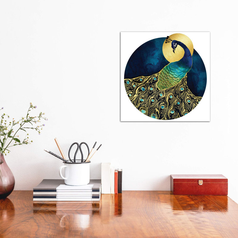Golden Peacock - impression d'art graphique, Toile tendue, Pas de tapis, H 48 po x l 48 po x 1,5 po